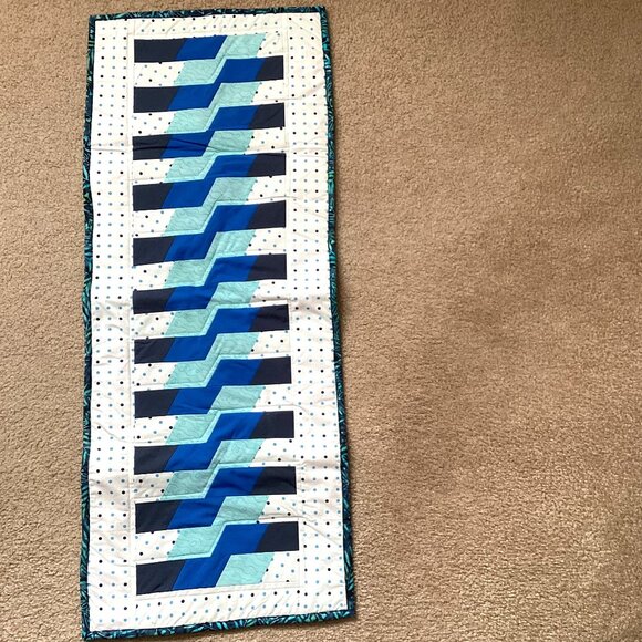 Handmade Table Runner Blue Rectangle Shape Topper Patchwork Dinning Linens - Picture 1 of 4